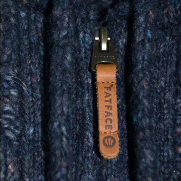 ISO FAT FACE NAVY BLUE MARL CABLE KNIT FULL ZIP HOODIE WITH POCKETS - Picture 2 of 2